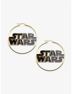 Star Wars Jewelry Star Wars Logo Gold Hoop Earrings