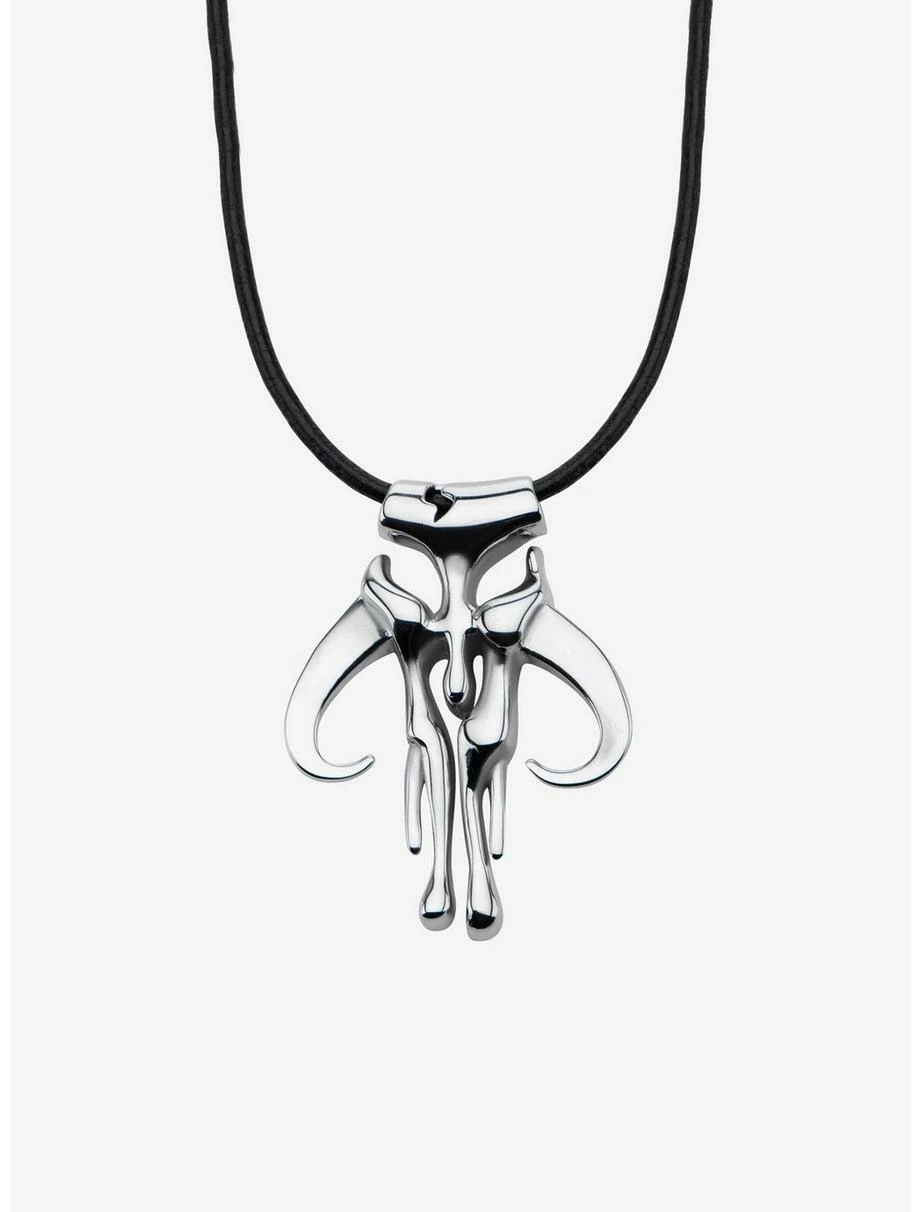 Star Wars Jewelry Star Wars Mandalorian Symbol Pendant With Leather Cord Necklace 3 Star Wars Jewelry Star Wars Mandalorian Symbol Pendant With Leather Cord Necklace