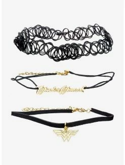 Necklaces DC Comics Wonder Woman Logo Elastic Tattoo And Cord Choker Set