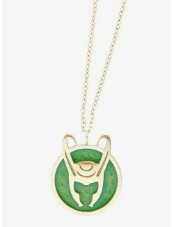 Disney Jewelry Marvel Loki Helmet Symbol Pendant Necklace