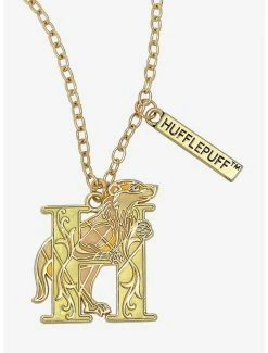 Necklaces Harry Potter Hufflepuff Badger Stained Glass Necklace - BoxLunch Exclusive